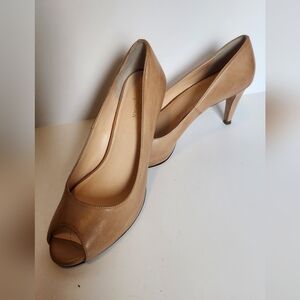 Cole Haan Tan Peep-Toe Heels